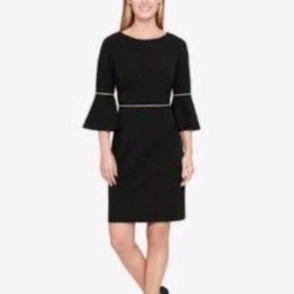 NWT Plus Size Tommy Hilfiger Bell Sleeve Sheath Dress Black/Gold Trim – Size 16 - Picture 1 of 13